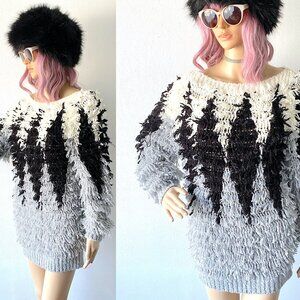 Vintage Fuzzy Sweater Loop Knit Sweater Fluffy Sweater Shaggy Sweater 80s Retro